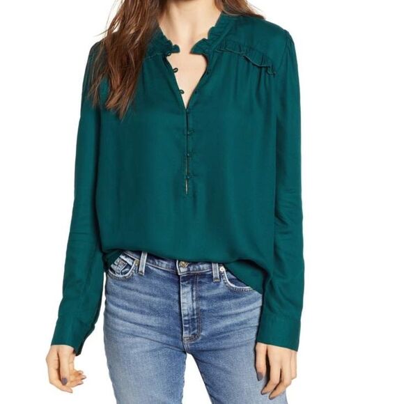 Hinge Ruffle Detail Popover Blouse (B15) - Picture 1 of 8